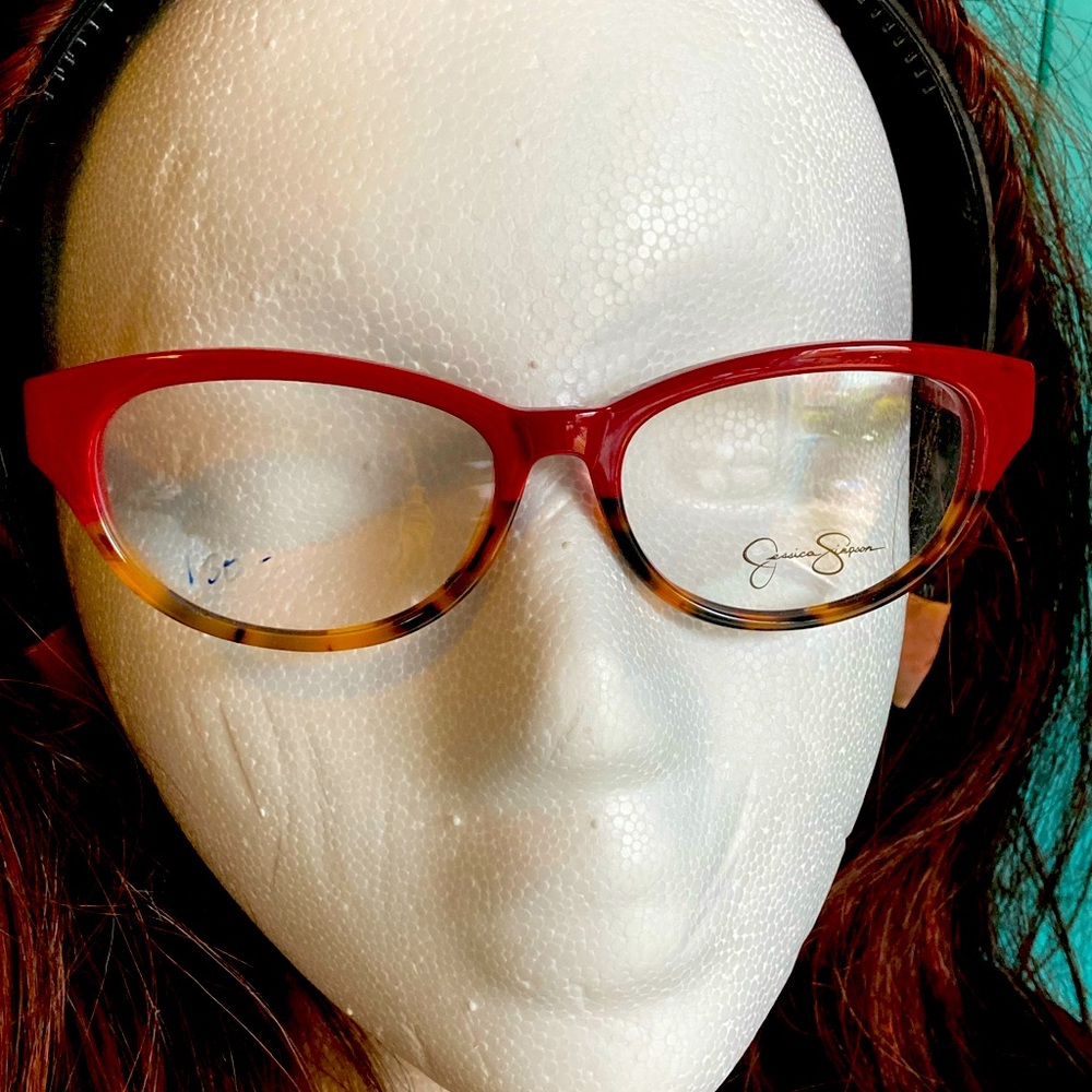 Jessica Simpson Eye glass frame never used, red top half & tortoise bottom